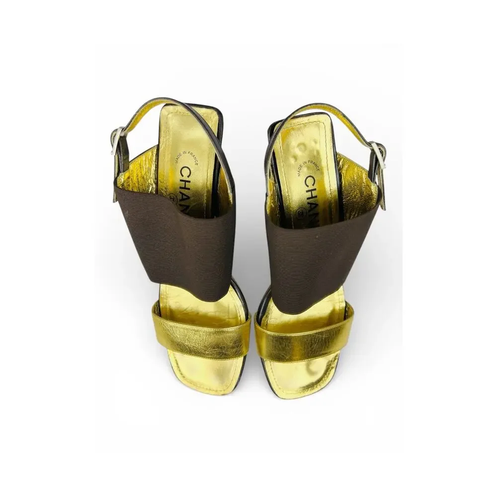 Chanel Vintage Gold Cap Toe Slingback Heels 38 Karl Lagerfeld 1999